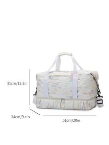 Travel Luggage Bag With 3D Diamond Quilted Embossed Texture, Colorful Line Print, Front Zipper Pocket For Quick Access To Small Items, Dual Short Hand Straps And Adjustable Long Crossbody Shoulder Strap, Suitable For Gym Training, Outdoor Trips, Short-Distance Travel And Luggage Storage - Beige - View 3