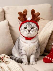 Christmas Reindeer Antlers Pet Headband With Adjustable Hook And Loop Strap; Decorative Accessory For Dogs And Cats. Suitable For Christmas Dress-Up, Holiday Parties, Holiday Pet Photography And Christmas Gifts For Pets. - Multicolor - View 2