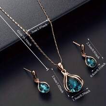 3pcs Luxury Sparkling Blue Teardrop Necklace & Earrings Set, Fashion Elegant Jewelry - Blue - View 3