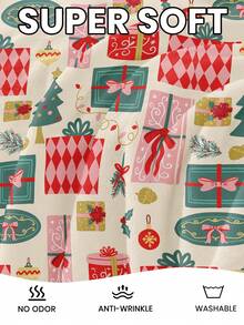 1件薑餅人花環法蘭絨毯，單面印花，柔軟輕盈，聖誕卡通圖案，舒適易打理，多用途毯，適用於臥室、沙發、書房和宿舍，房間裝飾，聖誕家居裝飾，完美的節日禮物 - 彩色 - 查看 8
