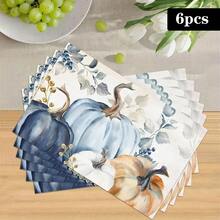 1/4/6pcs Autumn Series Assorted Colors Pumpkin Pattern Printed Placemats, Heat Resistant Table Mats For Home Kitchen/Dining Table Protection, Party Decor - Multicolor - View 13