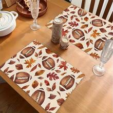 1/4/6pcs Autumn Series Football & Autumn Leaf Pattern Printed Placemats, Heat-Resistant Table Mats For Home Kitchen/Dining Table Protection, Kitchen Table Party Decor - Multicolor - View 5