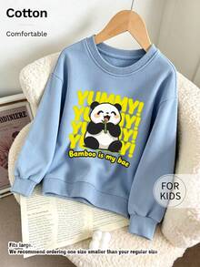 Kids Crew Neck Sweatshirt, Cute Panda Bamboo Printed Cotton Pullover, Soft Casual Long Sleeve Top - Blue - View 9