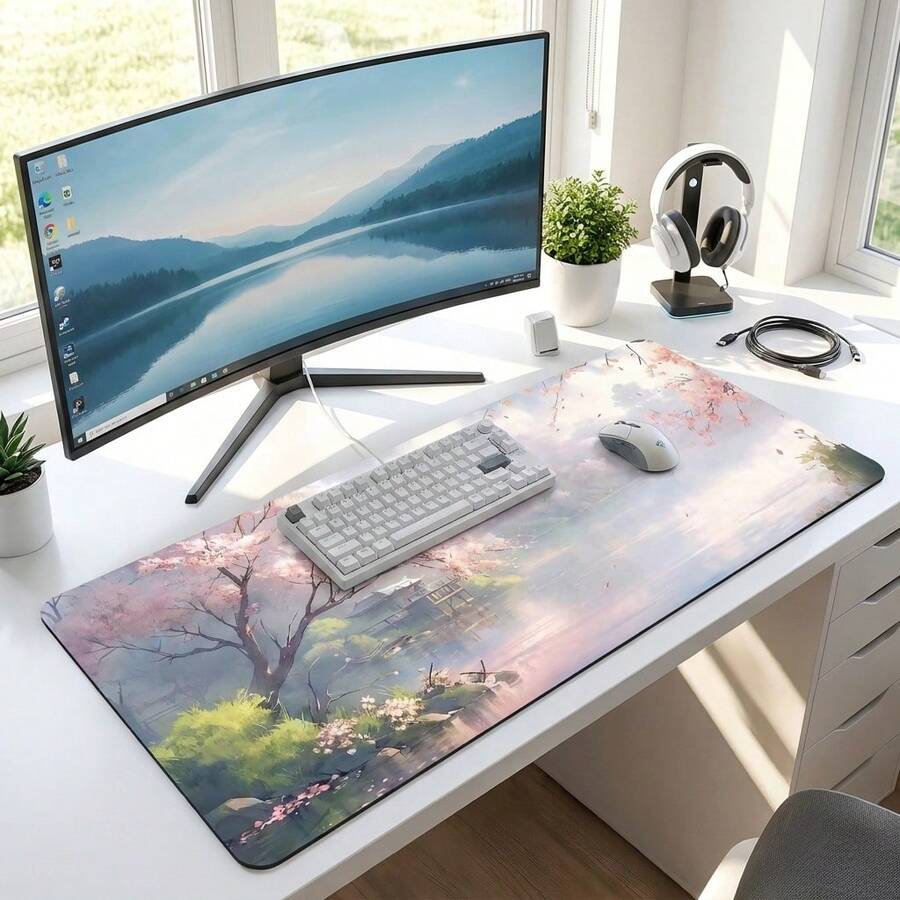 Japanese Landscape Extra Large Washable Rubber Mouse Pad, Office Computer Keyboard Mat, Back To School Gaming Mouse Pad, Desktop Accessory, Office Supplies, Gift For Men Women Friends, Non-Slip Rubber Base Desk Mat Set - Multi-color - View 1