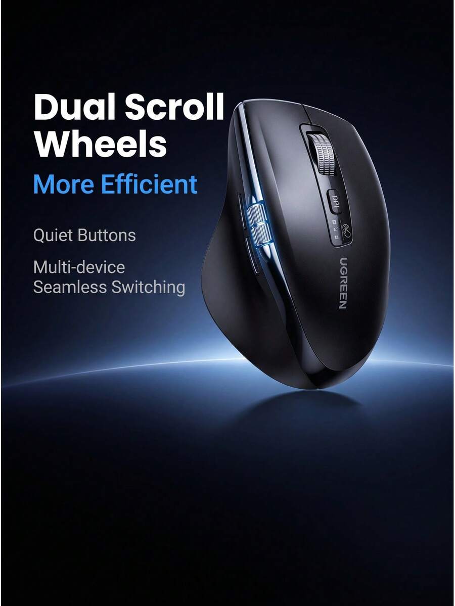 UGREEN Wireless Bluetooth Dual-Mode Mouse, Electromagnetic Side Dual Scroll Wheels, Quiet Noise Reduction Programmable Buttons, 4-Level DPI Adjustment, Universal Business Office Computer Mouse - View 1
