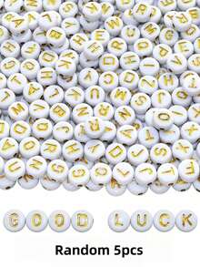 1400pcs 4*7mm Round Letter Beads, For Jewelry Making, 28 Styles Gold A-Z Acrylic Beads Set, Includes Heart Beads, Suitable For Bracelet Making - White - View 10