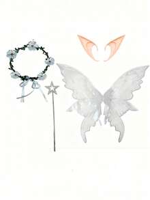 Shiny Butterfly Fairy Wings Costume Set, With Flower Crown, Elf Ears And Magic Wand. Suitable For Halloween Role-Playing And Party Events. - Multicolor - View 34