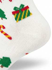 1 Pair Of Crew Sock, Men Funny Graphic Socks, Christmas Snowman Gift Box Candy Cane Pattern Socks, Soft Breathable, Christmas Gift For Men & Women - Multicolor - View 5