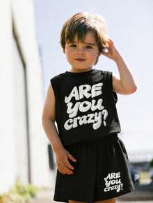 Conjunto de 2 piezas/Set Camiseta Gráfica con Estampado de Letras Burbuja y Pantalones Cortos Casual para Niños Jóvenes, Estilo Streetwear Hiphop de Verano, Suave y Versátil para Uso Diario, Escuela, Vacaciones, Fiesta - Negro - Ver 4