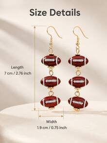1Pair Sports Rugby Dangle Earrings For Women Gold Color Football 3Pcs Bead Drop Earrings Game Day Jewelry Party Accessory Gift For Sport Lovers - Earring - View 6