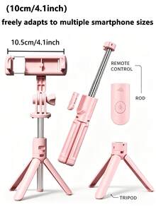 Portable Remote Control Selfie Stick Tripod All-In-One Phone Holder, Extendable Telescopic Shooting Pole, Supports Multi-Angle Rotation Adjustment, Compatible With Most Smartphones, Comes With Detachable Wireless Remote Control For Remote Photo And Video Capture, Can Be Used As A Floor Tripod When Expanded, Compact And Lightweight For Easy Storage And Carrying, Suitable For Travel, Outdoor Activities, Home Selfies, And Short Video Recording - Multicolor - View 5
