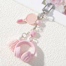 2pcs Aesthetic Sports Style Resin Keychains, Earphone & Badminton Racket Pendant Charms With Star Decoration, Cute Door Ring Clasp, Suitable For Daily Bags And Keys - Multicolor - View 3