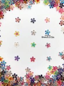 30pcs Random Gradient Holographic Gold Foil 5-Petal Flower Nail Art Charms, Resin 3D Glitter Clear Flower Rhinestones, Small Decorative Accessories For Nails, Phone, Hair Clips, Earrings - Multicolor - View 8