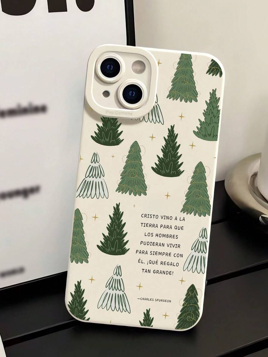 1pc Personalized Christmas Graffiti Christmas Tree Slogan Pattern Beige Eye Full Coverage Anti-Drop Phone Case Compatible With IPhone 16 Pro Max/16/16 Pro/16 Plus/11/15/15 Pro/15 Pro Max/12/13/14 Pro Max/XS/XR/11 Pro/11 Pro Max/12 Pro/12 Pro Max/13 Pro/13 Pro Max/7 Plus/14 Pro/14 Pro Max/14 Plus/7 Plus/8 Plus/8/SE2/12 Mini/13 Mini Soft Shell Anti-Yellowing - Multicolor - View 1