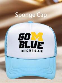 1pc Men Hats 'GoM Blue Michigan' Printing Men Hat, Adjustable Hats, Perfect For Travel, Mountain Climbing, Hiking, And Sun Protection - Multicolor - View 10