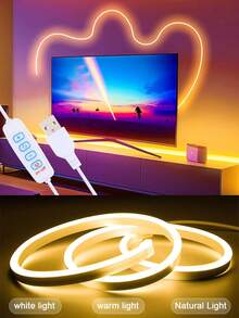 Strip Lampu Dekoratif LED 1m/3 Meter/5m, Strip Lampu Ambient dengan Saklar Tombol Peredupan Lembut 3 Warna, Bertenaga USB, Kontrol Tombol, Untuk Pencahayaan Rumah Pintar Suasana Putih Hangat, Teknologi Peredupan Cerdas, Strip Lampu Ambient Peredupan Fleksibel, Lampu Pengisi Cermin Rias Siaran Langsung - MultiWarna - View 4