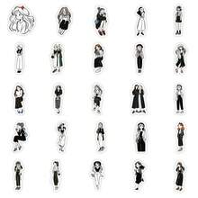 56pcs Black-And-White Girl Cartoon Sticker Ins Style Simple Mobile Phone Shell Plane Decoration Sticker Halloween Decoration Autumn Decoration Sticker Cute Halloween Christmas Scrapbook Supplies Paper. - Multicolor - View 5