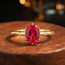 Classic Luxury Red Pigeon Egg Zirconia Inlaid 18K Gold Plated Open Ring For Women - Red - View 2