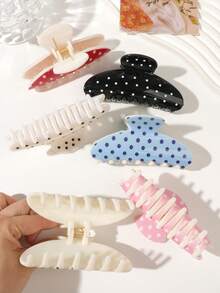 10pcs ABS Material Candy Color Gradient Polka Dot Print Jelly Half-Moon Claw Hair Clips, Versatile Minimalist Korean Style Hair Accessories For Home, Daily Wear And Commute - Multicolor - View 5