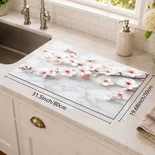 1pc Plum Blossom Marble Pattern Diatomaceous Earth Absorbent Bowl & Dish Drying Mat, Suitable For Kitchen Countertop, Home Dining Table Decor, Coffee Machine Mat, Breakfast Mat, Table Mat And Holiday Party Decoration - Multicolor - View 12