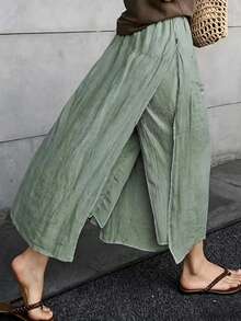 Women's Loose Plus Size Casual Split Pants, 2-In-1 Design, Ankle Length, Back To School - Green - View 5