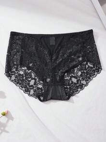 3PCS Plus Size Lace Sexy Panties Women's Underwear - Black - View 6