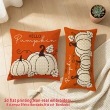 1件裝橘色 Hello Pumpkin 仿刺繡枕套，鄉村風秋季感恩節輕量聚酯纖維單面印花靠墊套，可手洗/機洗/乾洗，拉鍊開口，適用於居家、沙發、床、臥室、客廳、咖啡廳、展覽廳，裝飾枕套，節日派對裝飾 - 亮橙色 - 查看 5