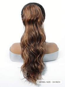 24 Inch Long Wavy Ponytail Extension For Women, Brown With Caramel Highlights Synthetic Hairpiece, Natural-Looking Drawstring Ponytail With Built-In Combs, Voluminous Curly Clip-In Hair Extension For Daily Wear, Parties, Cosplay And Halloween - Multicolor - View 3
