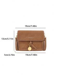 Dedoo Retro Suede Women Crossbody Square Bag, Solid Color, Stitching Metal, Flap Buckle, Daily Commute, Minimalist Retro Style, For Young Ladies All‑Season - Brown - View 7
