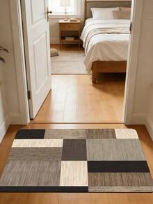 1pc Vintage Faux Wood Grain Square Geometric Patchwork Floor Mat, 3.5mm Thick Cuttable Cushioned Anti-Fatigue, Kitchen Anti-Slip Mat, Kitchen Rug, Bathroom Toilet Mat, Hallway Carpet, Entryway Living Room, Outdoor Doormat - Multicolor - View 11