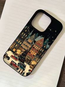 1pc Personalized Christmas Night Street Scene Aesthetic Pattern Black Liquid Straight Edge Phone Case Compatible With IPhone 16/16Pro/16Plus/15/15ProMax/15Pro/11/12/13/14ProMax/11Pro/11ProMax/12Pro/12ProMax/13Pro/13ProMax/14Pro/14ProMax Soft Shell Premium Creative - Multicolor - View 4