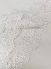 Women's Spring/Autumn Fashion Casual Versatile Solid Color Lace Trim V-Neck Blouse, Suitable For Brunch Outfits - White - View 8