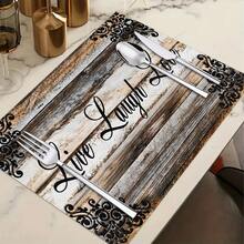 1/4/6pcs Autumn Series Vintage Lace Wood Grain Pattern Printed Placemats, Heat-Resistant Table Mats For Home Kitchen/Dining Table Protection, Kitchen Party Scene Decoration - Multicolor - View 11
