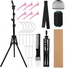 61 Inch Adjustable Wig Stand Tripod With Mannequin Head, Hair Cap, Elastic Band, T-Pin Tool Set, Suitable For Wig Styling, Production, Display, Beauty And Hairdressing Training, Halloween - View 2