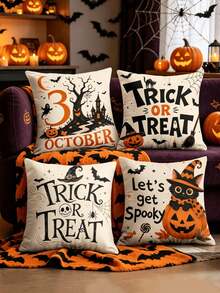1/4 Stücke neue Halloween-Muster Kissenbezüge, Halloween-Thema Kissenbezüge, dekorative Kissenbezüge, quadratische Kissenbezüge, Halloween-Dekoration, dekorative Kissen, geeignet für Wohnzimmer, Sofa und Schlafzimmer Partydekoration, Kissenfüllung nicht enthalten - Verschiedenfarbig - Übersicht 4