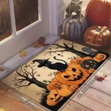 Lpc, A Cute Halloween Doormat Featuring A Black CatAnd A Pumpkin With A Wizard Hat, Designed WithContrasting Colors. It Is A Non-Slip Mat Suitable ForEntryways, Soft And Absorbent For Bathrooms - C - View 1