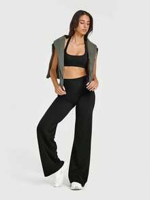 Women's Solid Color Yoga Long Loose Wide Leg Pants, Comfortable And Slimming, Suitable For Running, Fitness And Yoga, Versatile Sporty Style - Black - View 5