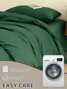 Dunkelgrünes minimalistisches, bequemes, weiches und hautfreundliches Bettbezug-Set (1*Bettbezug + 2*Kopfkissenbezüge, ohne Füllung), geeignet für Schlafzimmer und Gästezimmer, maschinenwaschbar, für alle Jahreszeiten - Dunkelgrün - Übersicht 5