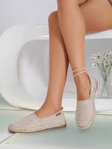 Women's Round Toe Straw Woven Fisherman Shoes, Soft Sole Linen Slip-On Shoes, Vintage Artistic Style, Daily Commute, Spring Autumn - Beige - View 4