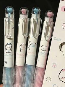 2/4pcs Pink & Blue Cat Micro Landscape Pens, Smooth Writing, Waterproof, Suitable For Students & Exams - Cat Landscape Pen - View 5