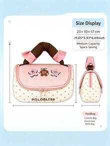 1PC/6PCSSweet Aesthetic Embroidered Cosmetic Bag, Handheld Travel Makeup Organizer, Large Capacity Zipper Toiletry Storage Pouch, Plaid Polka Dot Design, Cute Cartoon Pattern For Girls Daily Travel Cosmetics Accessories Storage - Multicolor - View 6