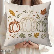 1PC Fall Pumpkin Maple Leaf Embroidery Print Pillow Cover Autumn Farmhouse Decorative Throw Pillowcase Sofa Couch Home Decor - Multicolor - View 6