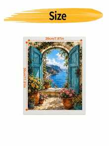 DIY Scenic Coastal Window View (Frameless 8x12 / 16x20 Inches) Paint By Numbers Kit (Acrylic) Arts & Crafts For Adult Beginners, Home Wall Decor, And Holiday Gifts For Mediterranean Scenery Lovers - Sets - View 9