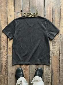 Kemeja Polo Pria Lengan Pendek Motif Leopard Kasual dengan Tampilan Usang dan Bekas Pakai Gaya Vintage Klasik - MultiWarna - View 2