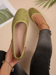 Solid Color Casual Flat Slip-On Shoes For Outdoor Summer - Green - View 3