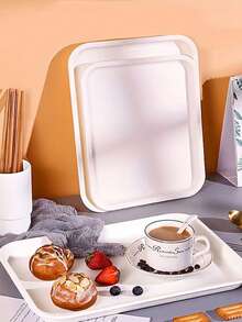 1/2pcs Plastic Trays, Rectangular, Reusable, Durable, White Minimalist Style, Kitchen Supplies, Catering Accessories, Suitable For Home, Business, Party Organizers, Used For Kitchen Countertop, Breakfast Coffee, Snack Fruit Display, Wedding, Holiday Decoration - View 10