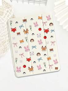 1件可愛動物平板電腦保護殼，相容於 iPad Mini 4/5/6/7/Air/Air2/9.7/10.2/10.5/10.9 (Air4-Air8)/Pro 11/10th Gen/A16/Pro 11 2024 與 Galaxy A8，彩繪圖案軟殼，三折支架，自動休眠/喚醒，內置筆槽，不含筆 - 彩色 - 查看 4