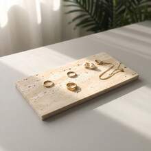 天然大理石長方形托盤，多色可選，適用於珠寶與化妝品展示與收納，居家玄關裝飾，浴室檯面收納整理盒 - 米黃色 - 查看 2