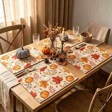 1/4/6pcs Autumn Series Full Print Pumpkin & Maple Leaf Pattern Placemats, Heat Resistant Table Mat For Home Kitchen/Dining Table Protection, Party Scene Decoration - Multicolor - View 3