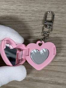Exquisite Heart-Shaped Keychain, Mirror Bag Charm, Makeup Keychain, Blush Empty Box Dispenser, Elegant Appearance, Fashionable Compact And Lightweight, Fashionable Bag Charm, Alloy Fashion Accessory, Fashionable Friendship/Couple Gift, Bag Accessory, Novel Gift For Family And Friends, Valentine's Day Gift, Thanksgiving Gift - Multicolor - View 2